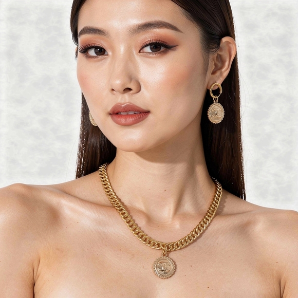 CC Coin Medallion Hoop Earrings - Designer Style